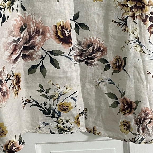 Lungo L'arno Floral Linen Tunic Top Natural Italy Boho Botanical Womans 2X Plus - Picture 7 of 12
